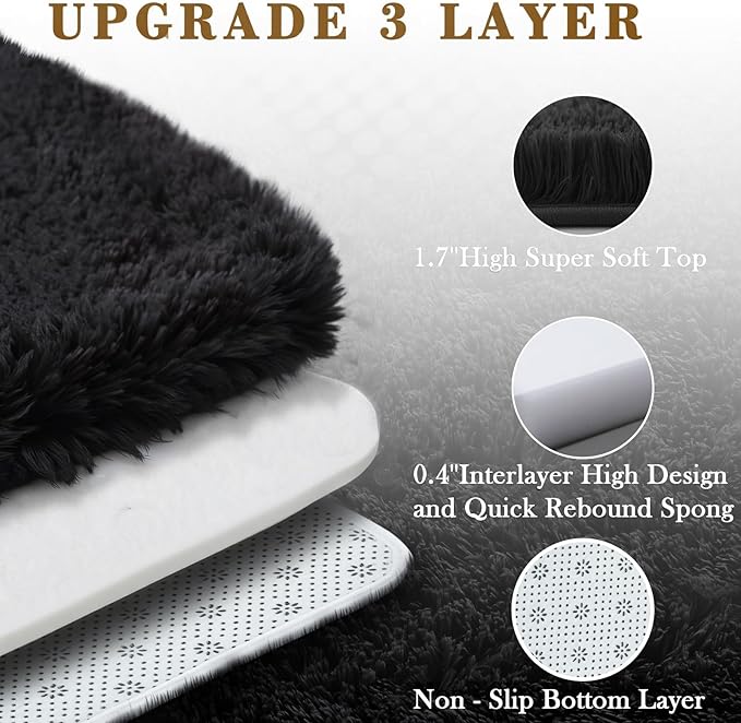 Black Rug Super Soft Shaggy 4x6 Feet Rugs - Image 4