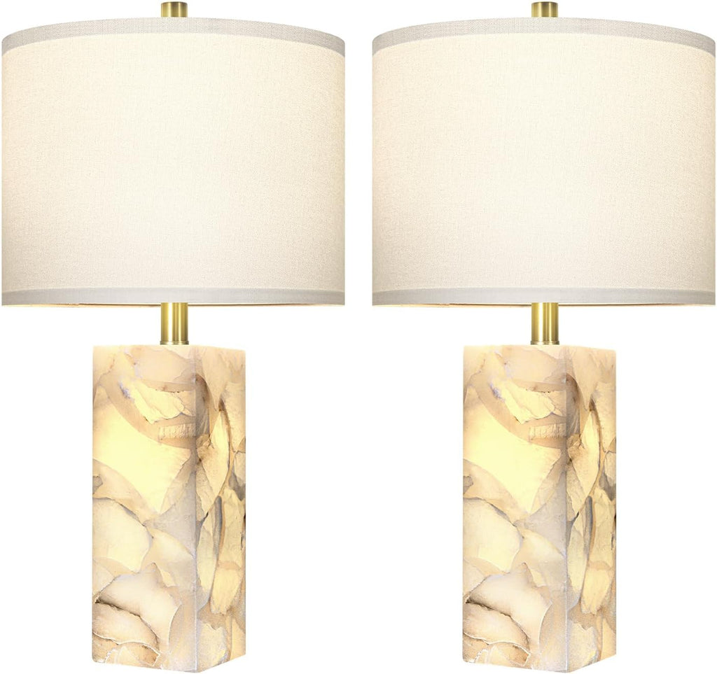 Scenekoy 23" Alabaster Table Lamp Set of 2 with Night Light for Living Room