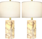 Scenekoy 23" Alabaster Table Lamp Set of 2 with Night Light for Living Room