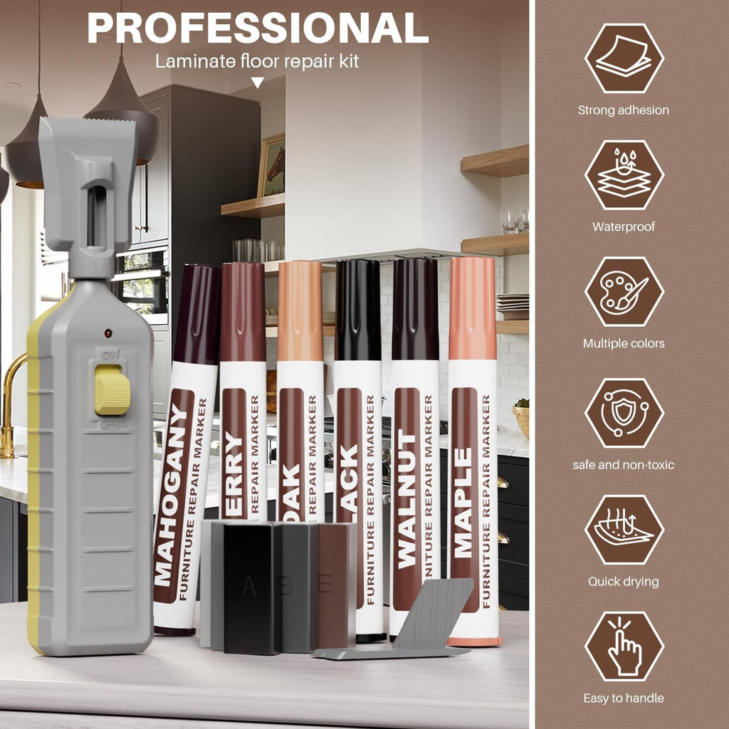 Laminate Floor Repair Kit, 6PCS Vinyl Floor Wax with 6PCS Wood Touch Up Markers, Fix Scratches, Stains, Cracks, Holes