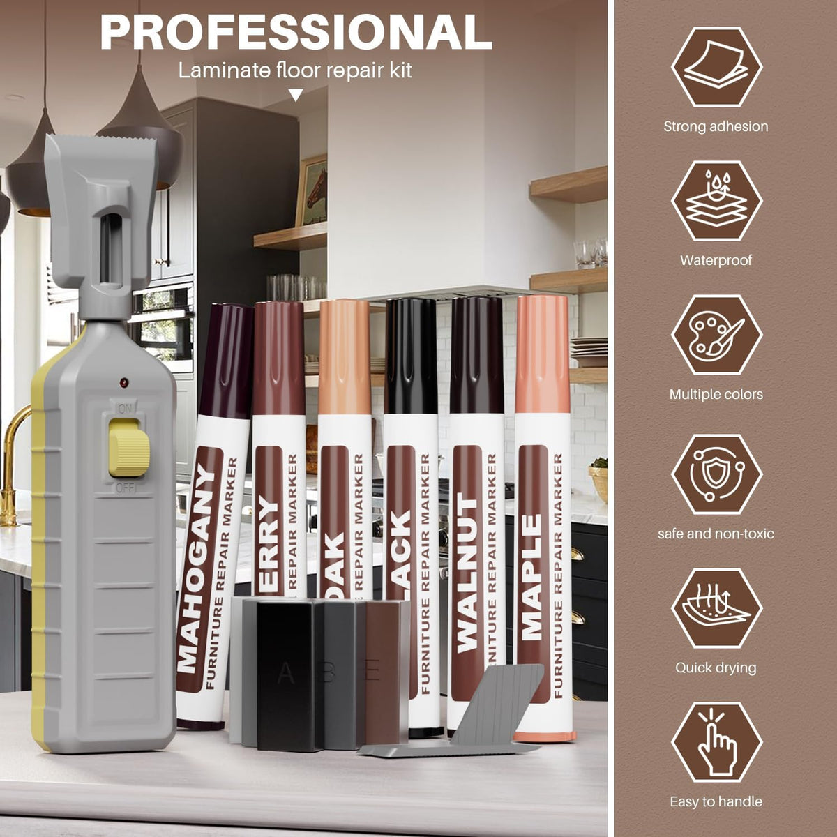 Laminate Floor Repair Kit, 6PCS Vinyl Floor Wax with 6PCS Wood Touch Up Markers, Fix Scratches, Stains, Cracks, Holes