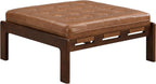 Christopher Knight Home Yorick Modern Square Faux Leather Upholstered Living Room Cocktail Ottoman/Coffee Table, Rubberwood Frame, Tufted Top, Large Sofa Footstool, Multi-Functional, Brown+Walnut