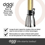 OGGI Beer Tower 3L/100oz - Beverage Dispenser with Spigot & Ice Tube, Margarita Tower, Mimosa Tower, Perfect Drink Dispensers for Parties, Drink Tower, Holds 6 Pints of Beer - Stainless