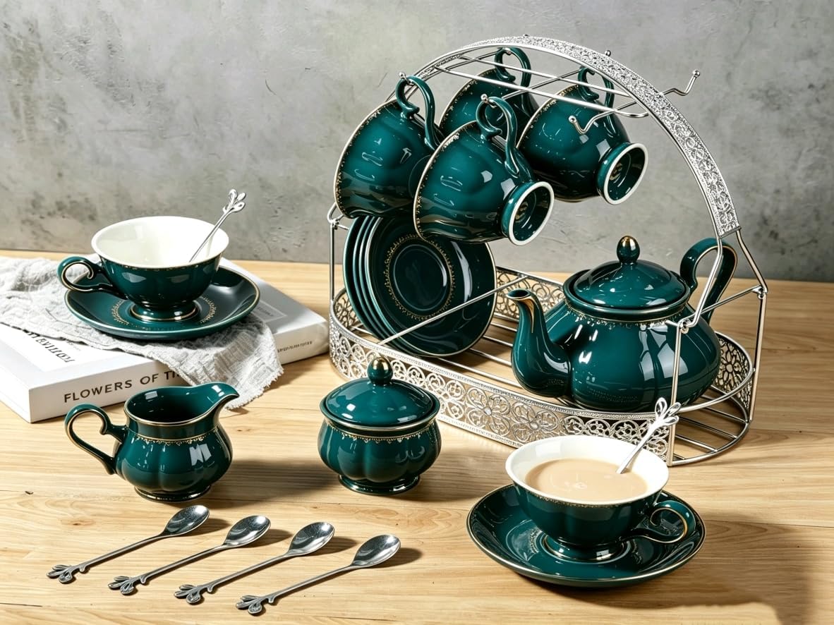 CHENP.HMC Coffee Mug Holder with Oval Drip Tray Vintage Lace Cutout Iron Coffee Cup Rack, Countertop Tea Cup Organizer Display Stand for Kitchen Coffee Bar Decor (Silver)