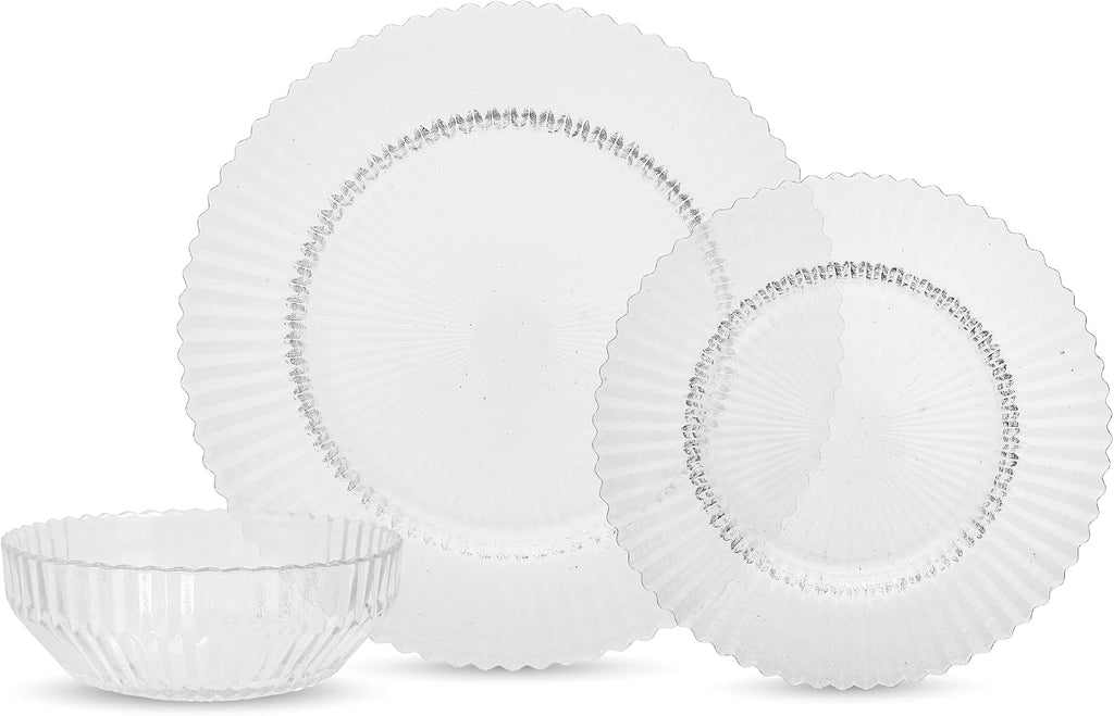 Fortessa Archie Glass 12 Piece Dinnerware Set (Service for 4), Cornflower Blue