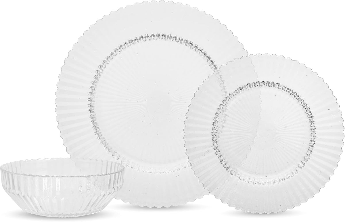 Fortessa Archie Glass 12 Piece Dinnerware Set (Service for 4), Cornflower Blue