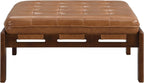 Christopher Knight Home Yorick Modern Square Faux Leather Upholstered Living Room Cocktail Ottoman/Coffee Table, Rubberwood Frame, Tufted Top, Large Sofa Footstool, Multi-Functional, Brown+Walnut