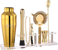 Cocktail Shaker Set with Arcylic Stand, Mixology Bartender Kit for Drink Mixing | Mixology Set with 7 Bar Set Tools Cocktail Kit (Gold)