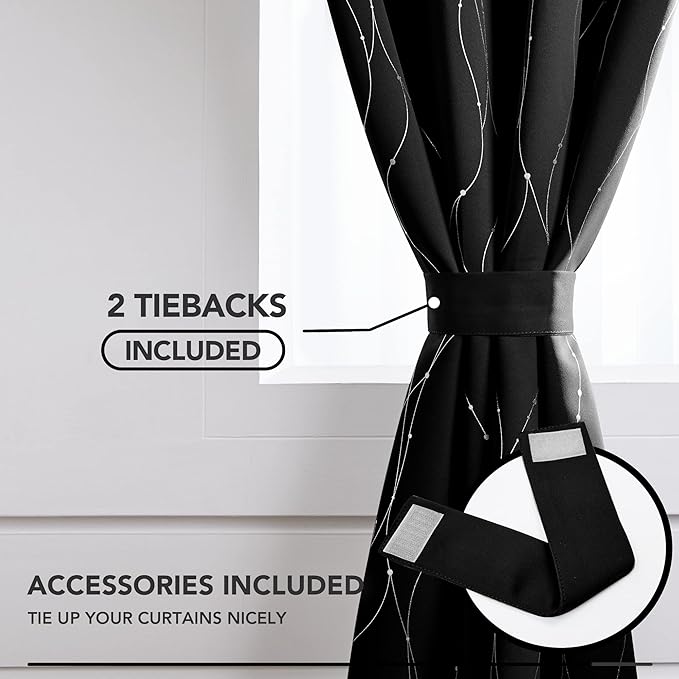 Deconovo Sliding Door Curtains 108 Inch Long, Blak Blackout Window Drapes - Image 5