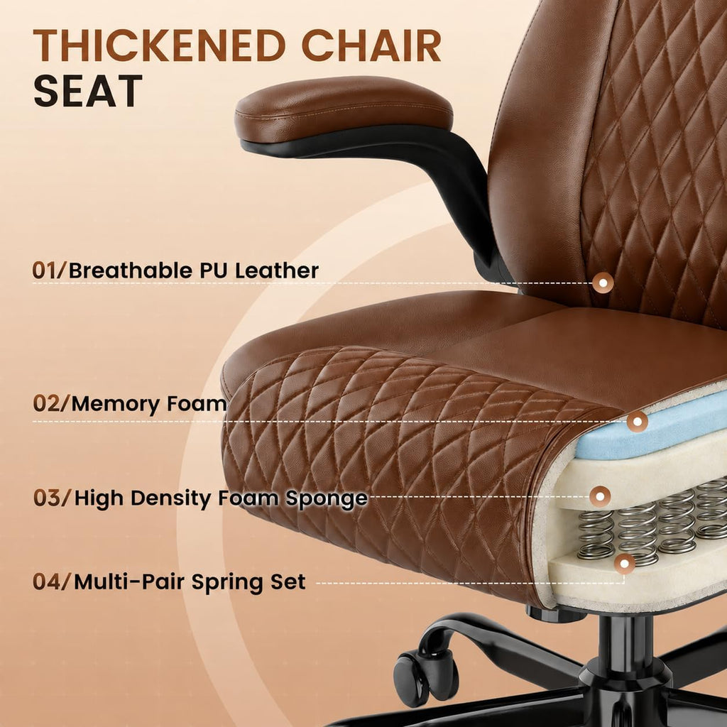GTPLAYER PU Leather Office Chair, Memory Foam Cushion Desk Chair, Brown
