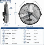 18 Inch Wall Mount Fan, 3 Speeds Wall Mounted Hanging Fan