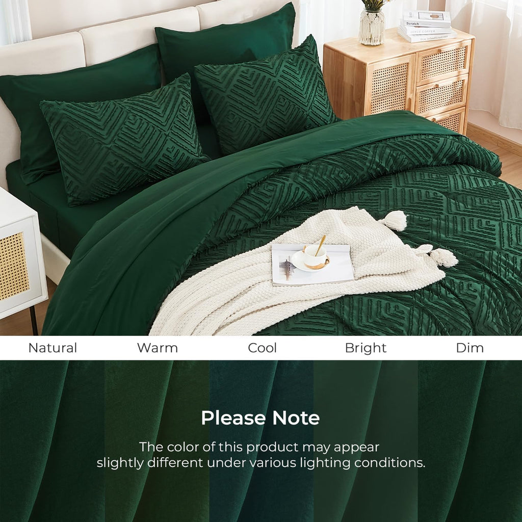 Andency King Size Comforter Set, Dark Emerald Green, 7 Pieces