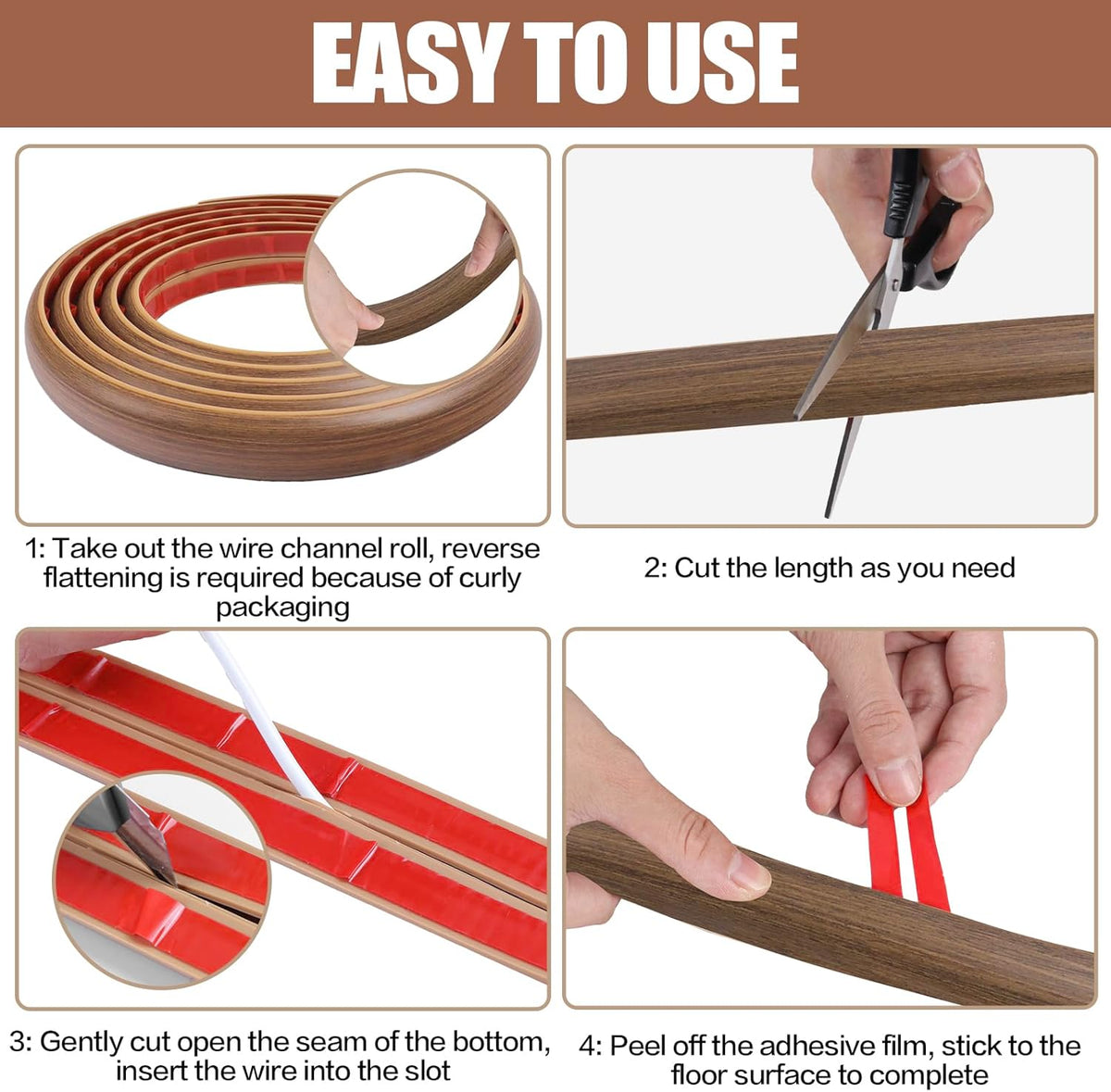 Floor Cord Cover Cable Cavity Self Adhesive Cord Hider Floor 10FT Floor Cable Management Power Cord Protector Floor Electric Cord Covers for Offices, Gym, Exhibitions (Misty Brown Wood, 1.18" x 10')