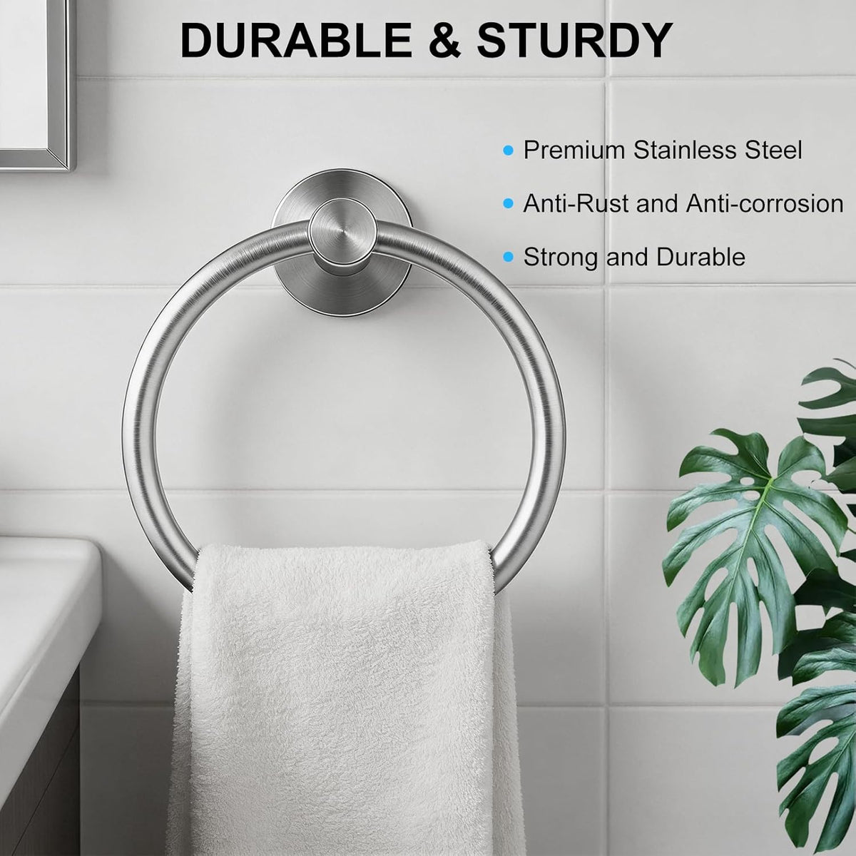 SetSail Towel Holder for Bathroom Wall Brushed Nickel Towel Ring, 2 Pack