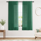 Dark Green Linen Curtains for Living Room 63 Inches Long 2 Panel Set Light by Nanspring