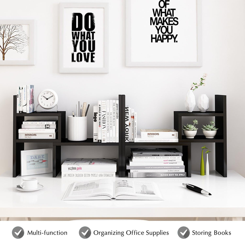 Jerry & Maggie Adjustable Rotatable Wood Desktop Display Shelf Black