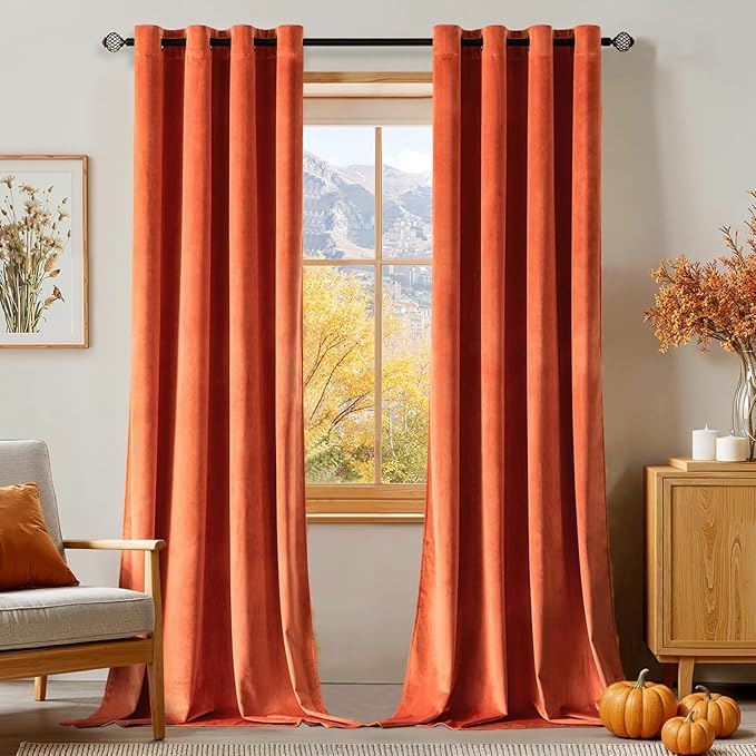 MIULEE Orange Velvet Curtains for Fall Living Room Thermal Insulated Soundproof by MIULEE