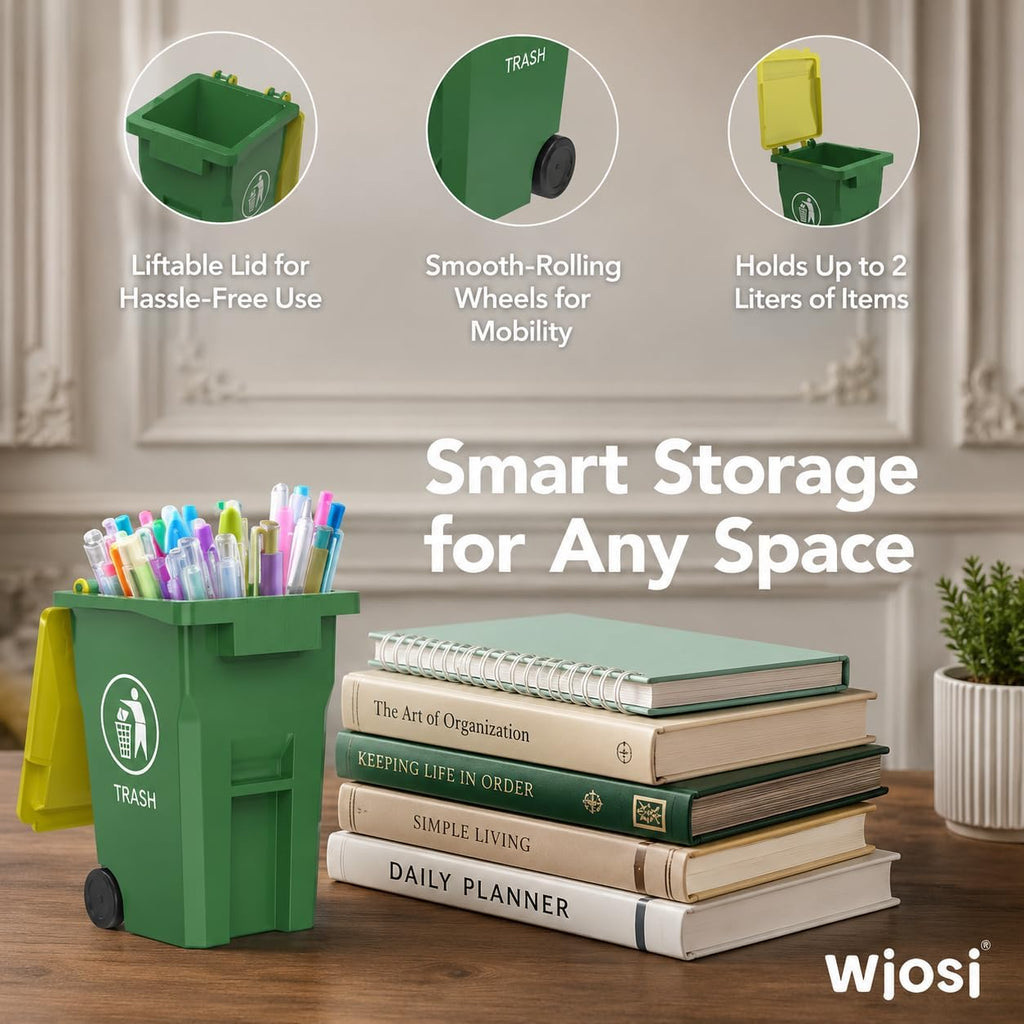 Mini Trash Can/Recycle Bin Pencil Holder for Desks, Blue/Green