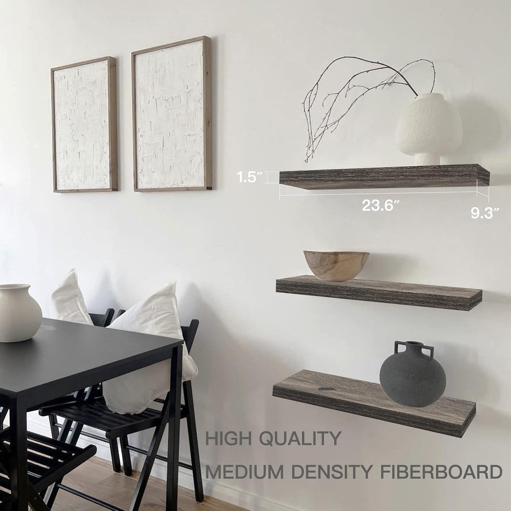 QEEIG Bathroom Long Floating Shelves for Wall (Grey, Set of 2, 23.6")