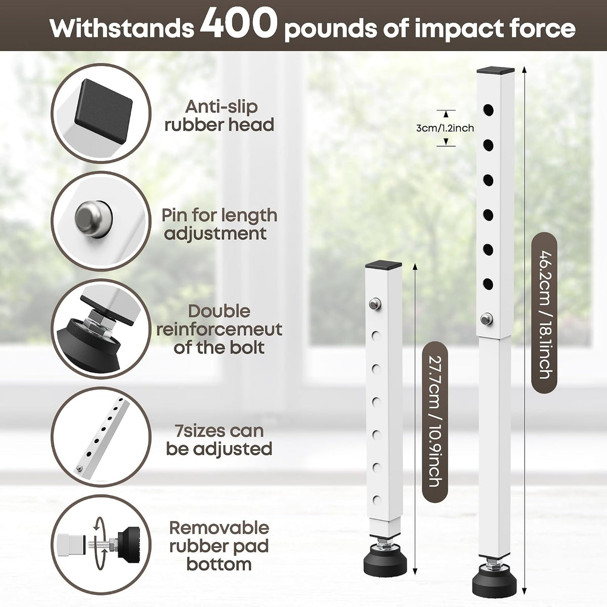 WooFog（Short）Window Security Bar Adjustable, Window Bars Security Inside, Window Lock Bar for Horizontal Sliding Windows, Window Locks for Up and Down Windows, Extends Form 11" to 18" (White-4 Pcs)