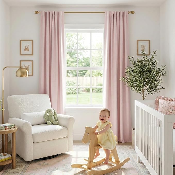 100% Blackout Shield Soft Pink Linen Blackout Curtains - Image 5