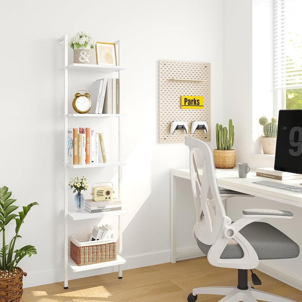 ELYKEN Ladder Shelf, 5-Tier Wood Wall Mounted Ladder Bookshelf