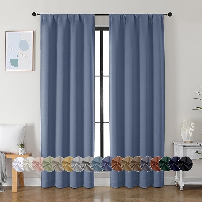 Simplebrand Ava Denim Blue Blackout Curtains by Simplebrand