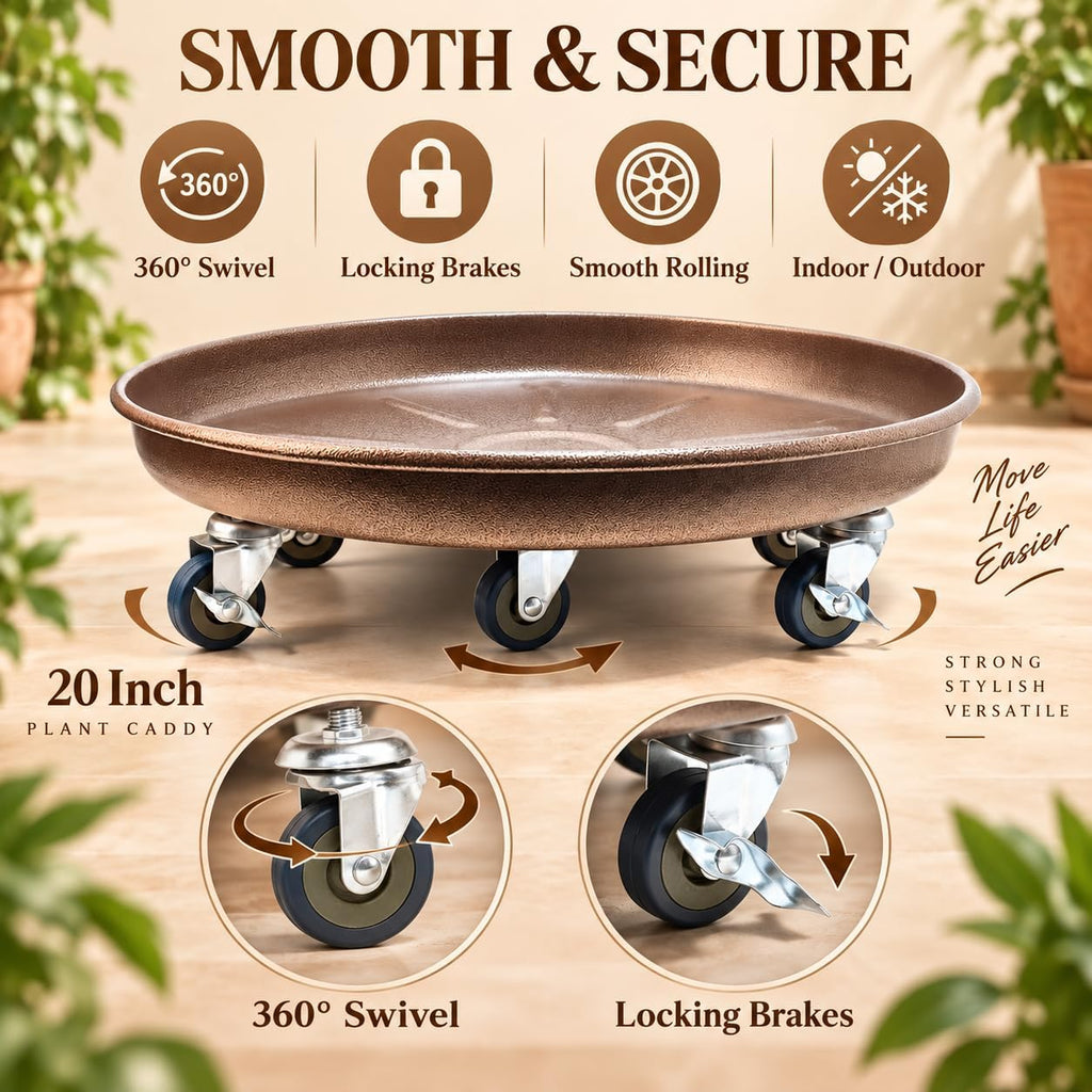 1 Pack 23 Inch Metal Plant Caddy, Copper