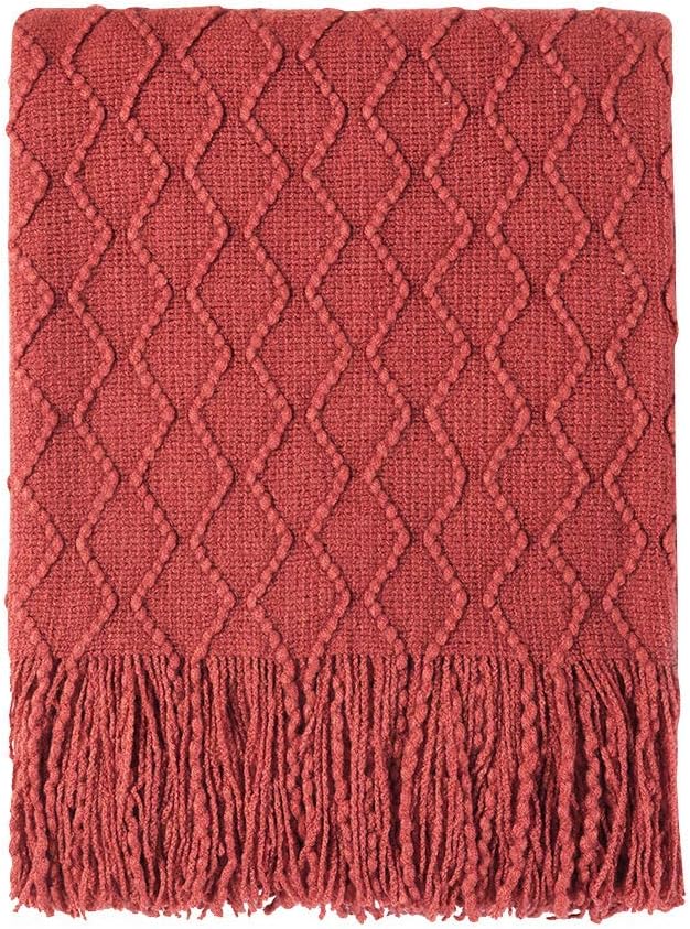 BOURINA Rust Throw Blanket 50x60 Inches Throw Textured Solid Soft Sofa Throw by BOURINA