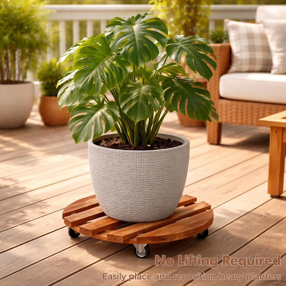 18 Inch Plant Caddy with Wheels, 6 Pack Rolling Plant Stand Rollers with Casters Wooden Plant Dolly with Wheels Heavy Duty Large Rolling Planter Base for Indoor & Outdoor Plants Wood Flower Stand