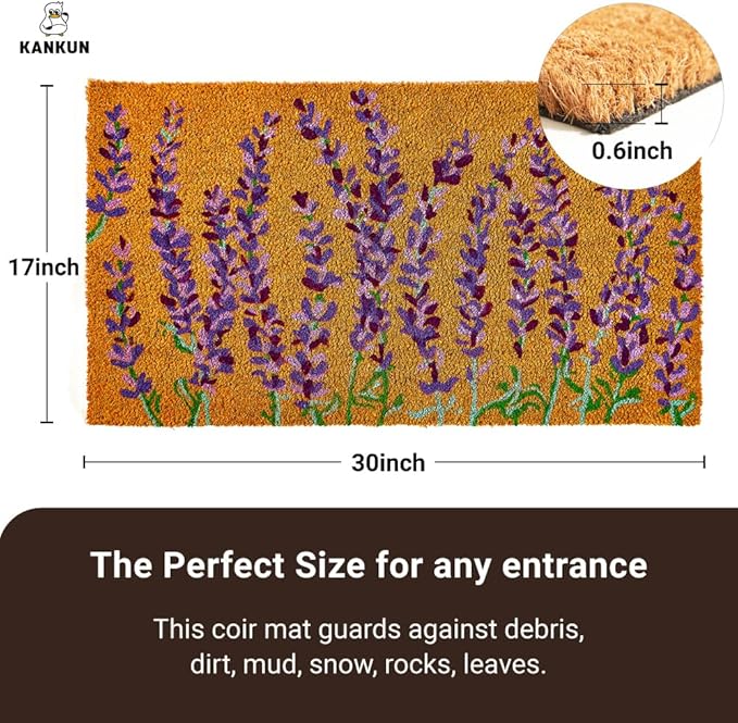 KANKUN Coco Coir Door Mat with Heavy Duty Backing, Welcome Doormat, Doormat - Image 3