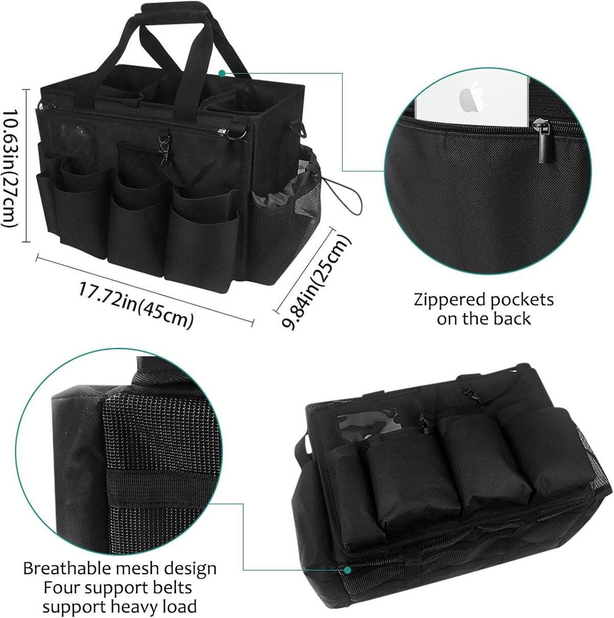 Cleaning Caddy Bag,Cleaning Caddy with Handle for Housekeepers,Black Square