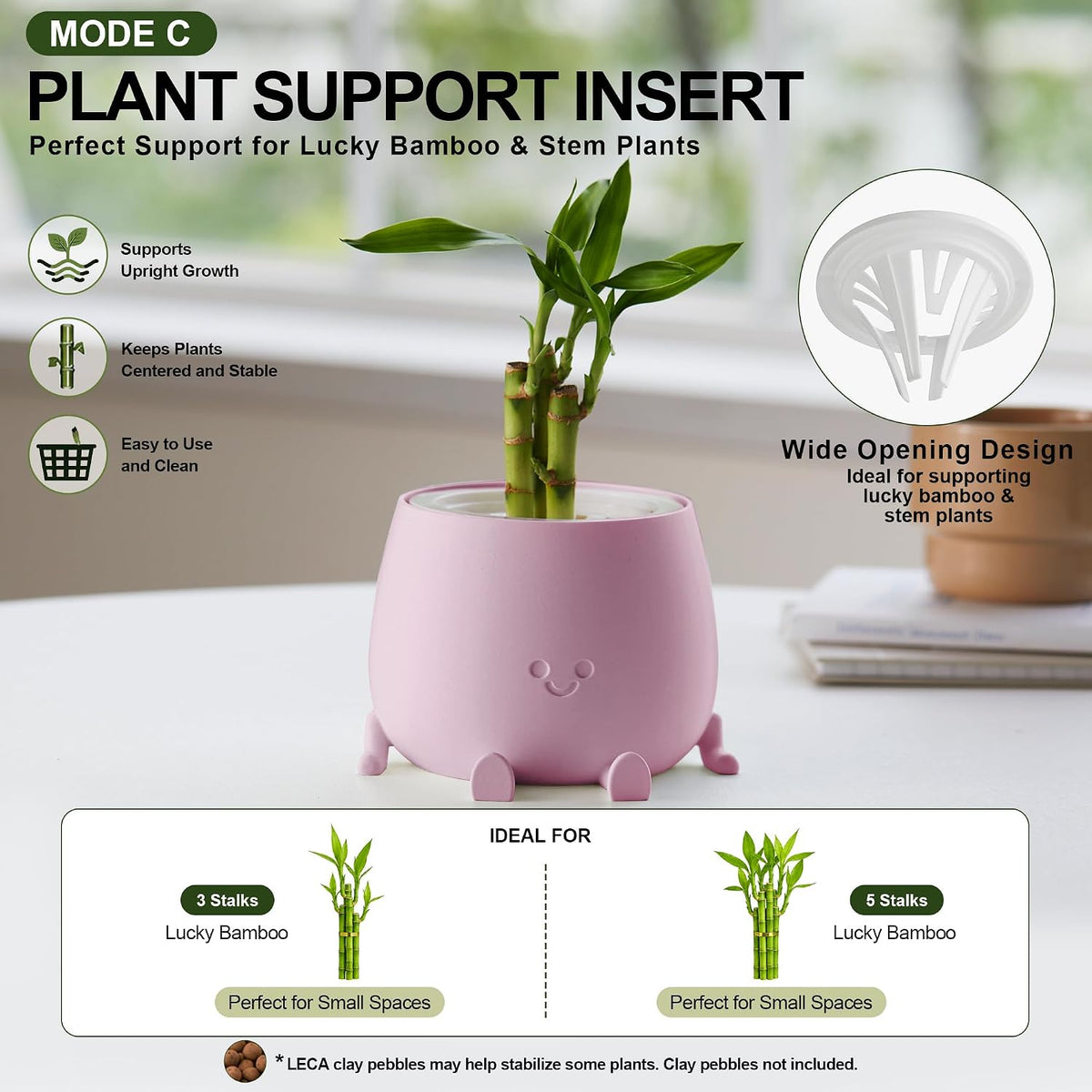 TOPOLA 5.2 Inch Hydroponic Happy Face Planter with 3 Interchangeable Grow Baskets, Water Culture Pot for Pothos, Lucky Bamboo & Plant Propagation, Decorative Desktop Planter for Home & Office, Sakura