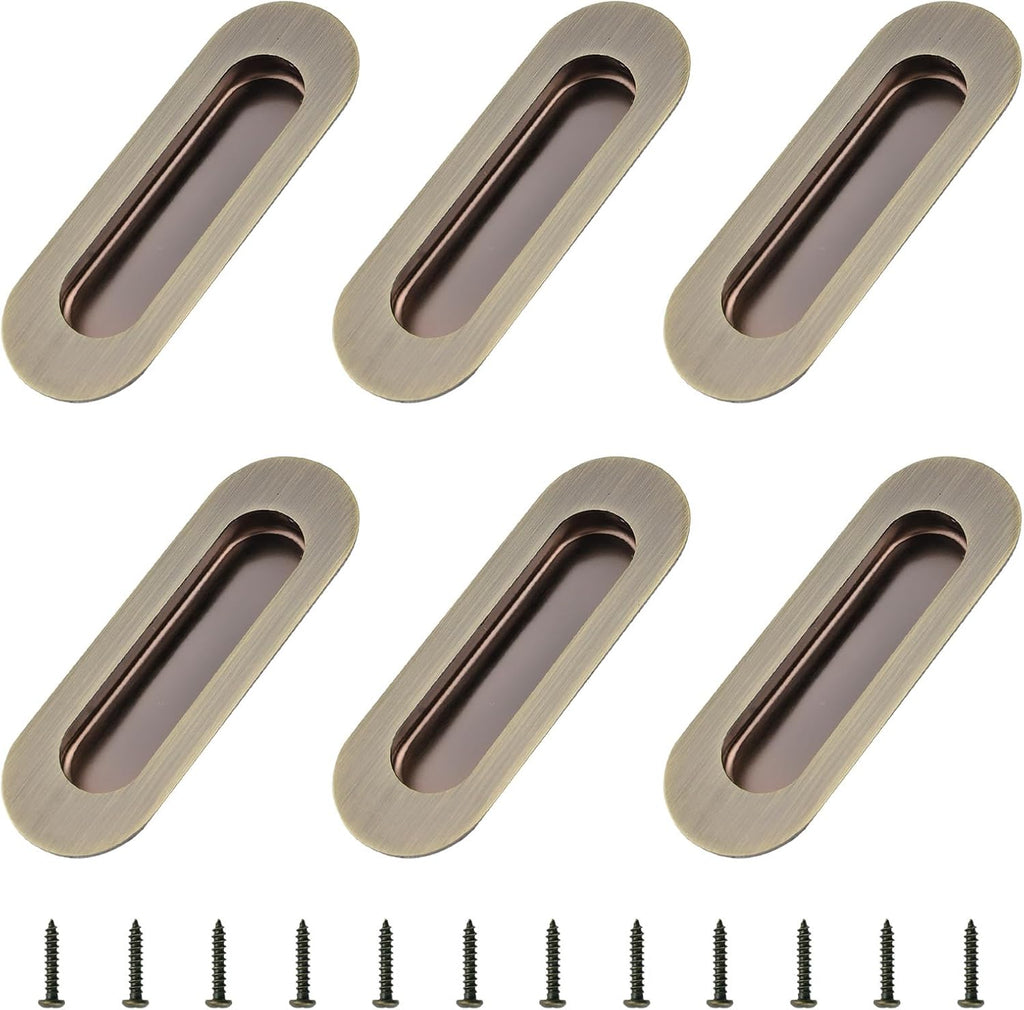 MOROBOR 2Pcs Brushed Gold Stainless Steel Side Hole Flush Pull, Oval Embedded Sliding Door Handle Recessed Finger Pulls with Hidden Screws for Drawer Cupboard Wardrobe