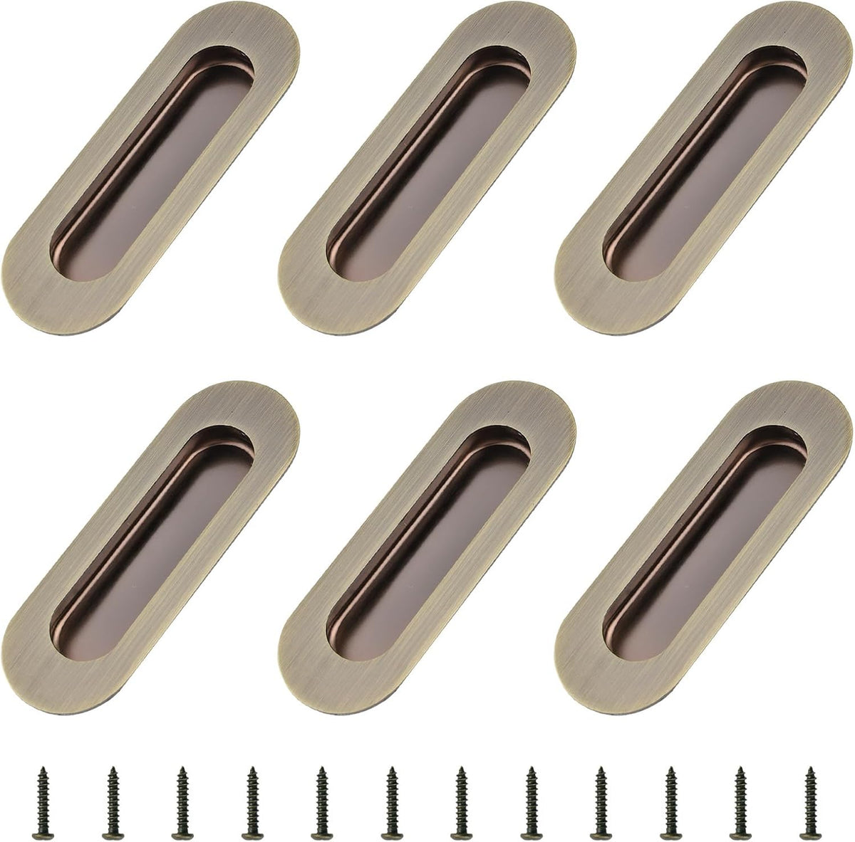 MOROBOR 2Pcs Brushed Gold Stainless Steel Side Hole Flush Pull, Oval Embedded Sliding Door Handle Recessed Finger Pulls with Hidden Screws for Drawer Cupboard Wardrobe