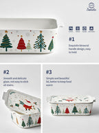 Samsle Ceramic Baking Dish with Lid, 76 oz Casserole Pan, White