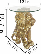 Lion Statue Side Table, 13 inch Tempered Glass Coffee Table