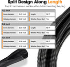 Wire Loom 1/4", 1/2", 3/8 Inch x 50 FT, Split Wire Loom Tubing Wire Conduit, Cable Sleeves Bulk Flexible Electrical Conduit Protective kit