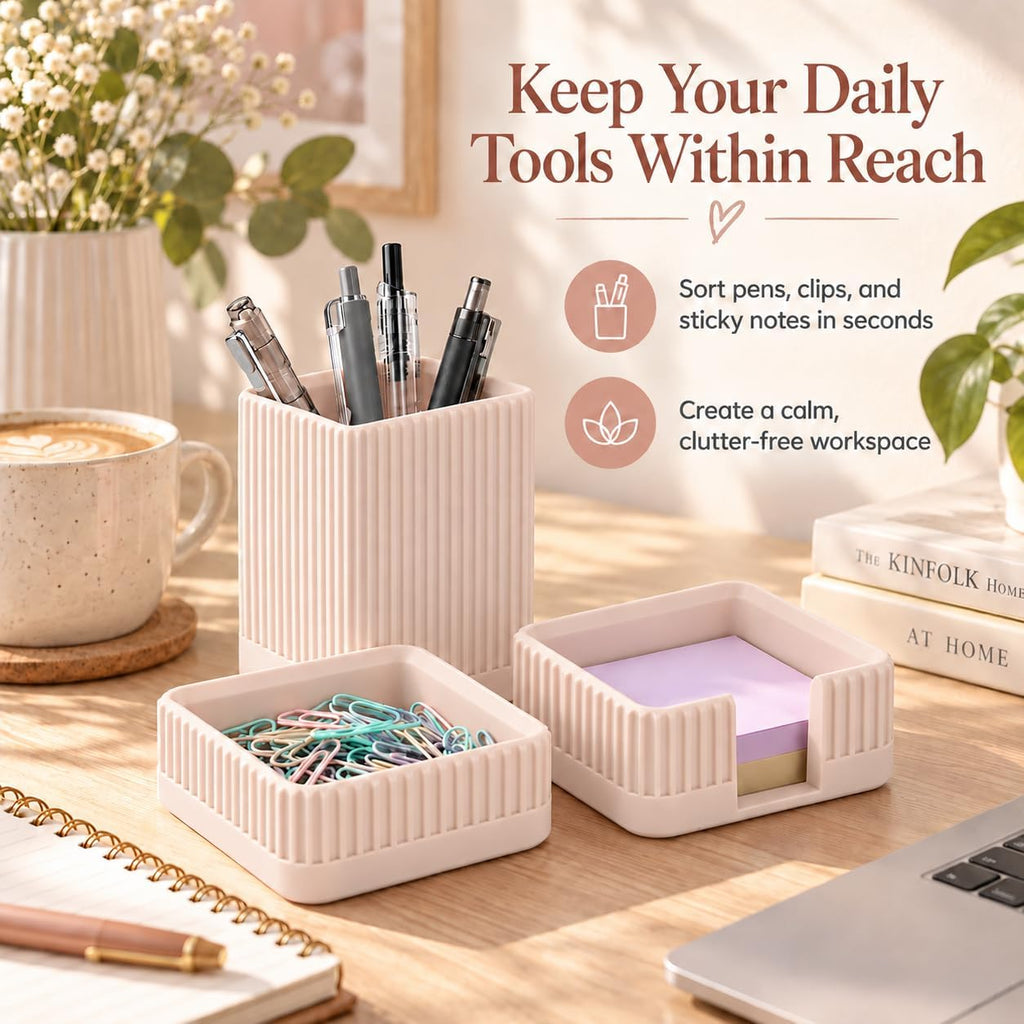 Aesthetic Desk Organizer Set,3-Piece Sturdy Plastic Office Accessories