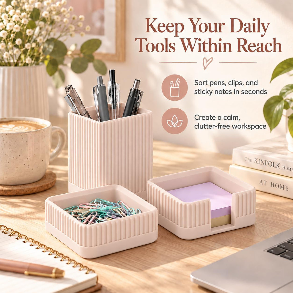 Aesthetic Desk Organizer Set,3-Piece Sturdy Plastic Office Accessories