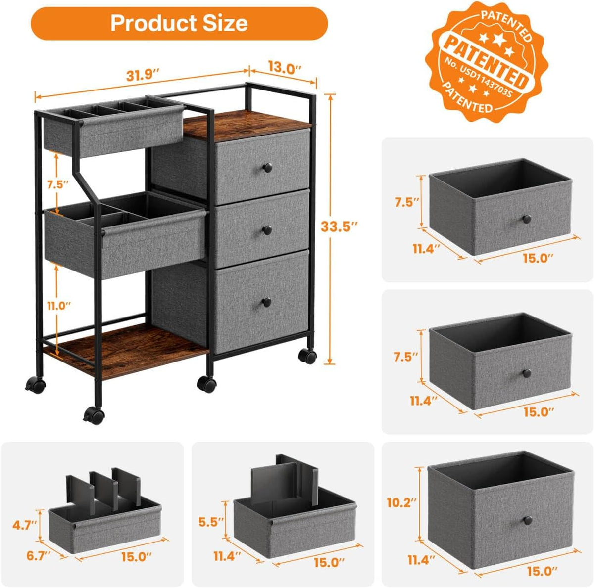 Baby Diaper Caddy Organizer Rolling Cart with Dividers and Drawers