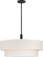 2 Tier 21" Black Semi-Flush Mount Light Cream Fabric Drum Shade