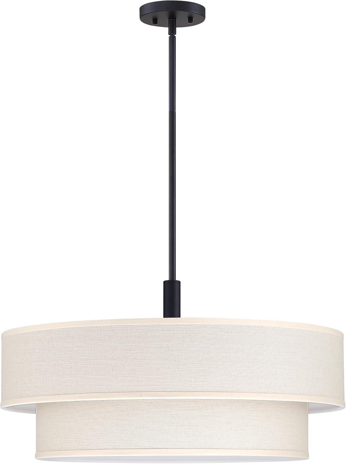 2 Tier 21" Black Semi-Flush Mount Light Cream Fabric Drum Shade