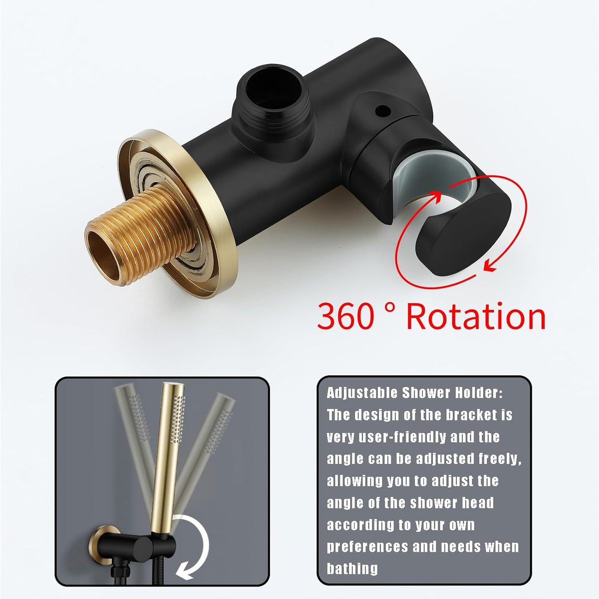 Shower Faucet Set Black and Brushed Gold 10'' Rainfall Shower System