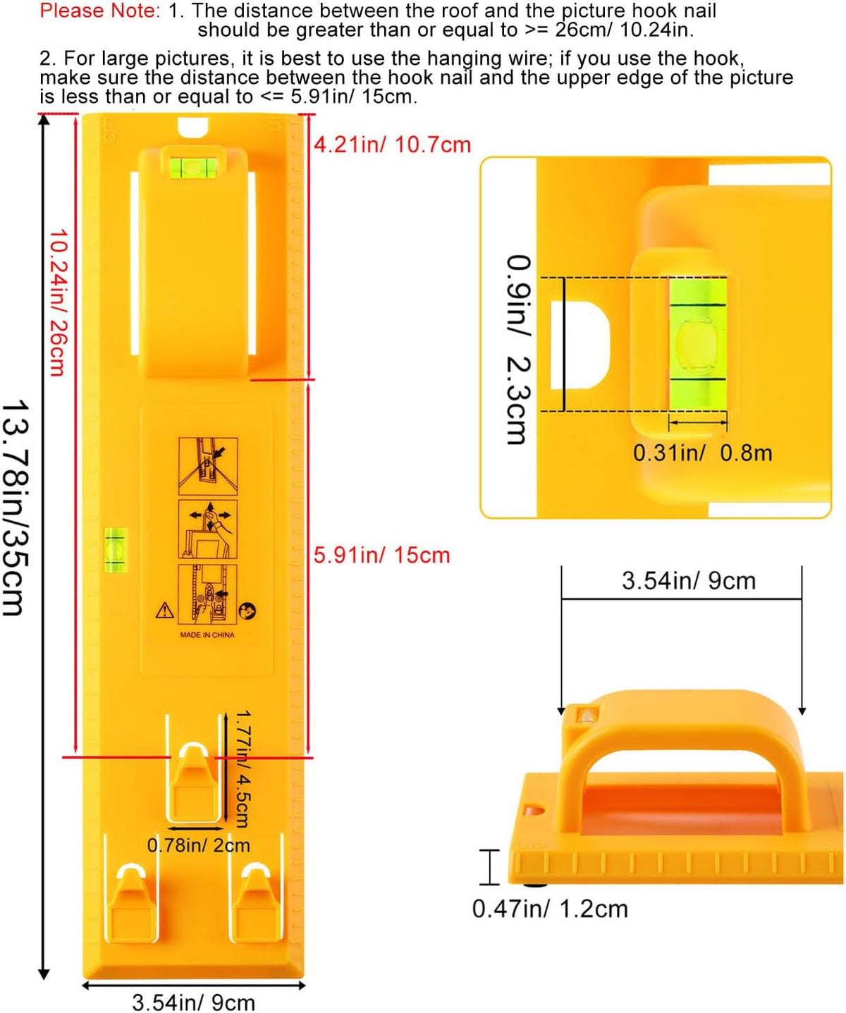 Picture Hanging Kit, Include Picture Hanging Tool with Level/ Picture Hanging Hareware/ Small Hammer, for Easy Hang and Level, Wall Hanging Kit Assorted with Sawtooth/ Wire Hanger