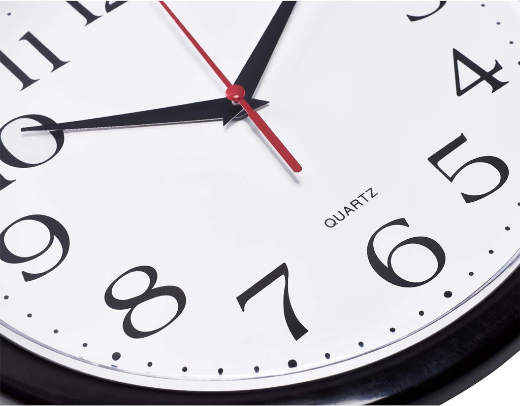 Bernhard Products Black Wall Clock Silent Non Ticking 10 Inch Quality Quartz Battery Operated Round Easy to Read Home/Office/Kitchen/Classroom/School Clock Sweep Movement