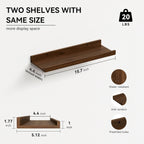 Boswillon Floating Shelves Set of 2, Small Wall Shelf with Lip, 16in, Walnu