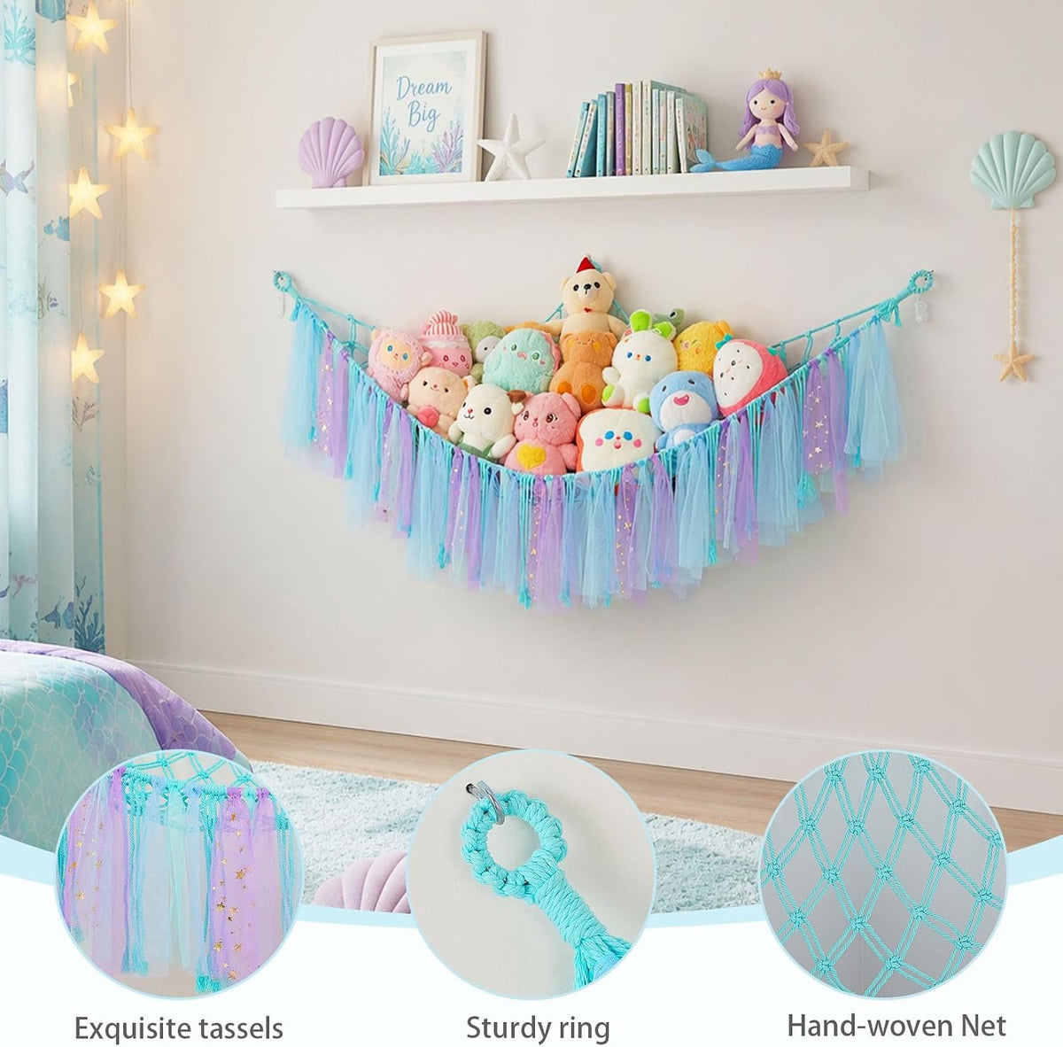 Stuffed Animals Net LED Light Toy Hammock for Kids Bedroom Storage