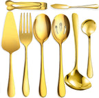 8 PCS Stainless Steel Serving Utensils, Large Serving Spoons Slotted Spoons, Forks, Ice Suger Tongs, Cake Server, Soup Ladle, Metal Utensils Set Great for Buffet Catering Banquet Party, Silver