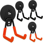 4 Pack Heavy Duty Magnetic Garage Hooks,No Drill Installation and Rubber Coating for Scratch-Free Use,Space Saving Large Utility Hooks for Kitchen,Tools,Pegboard,Workshop (Red 2pcs+Black 2pcs)